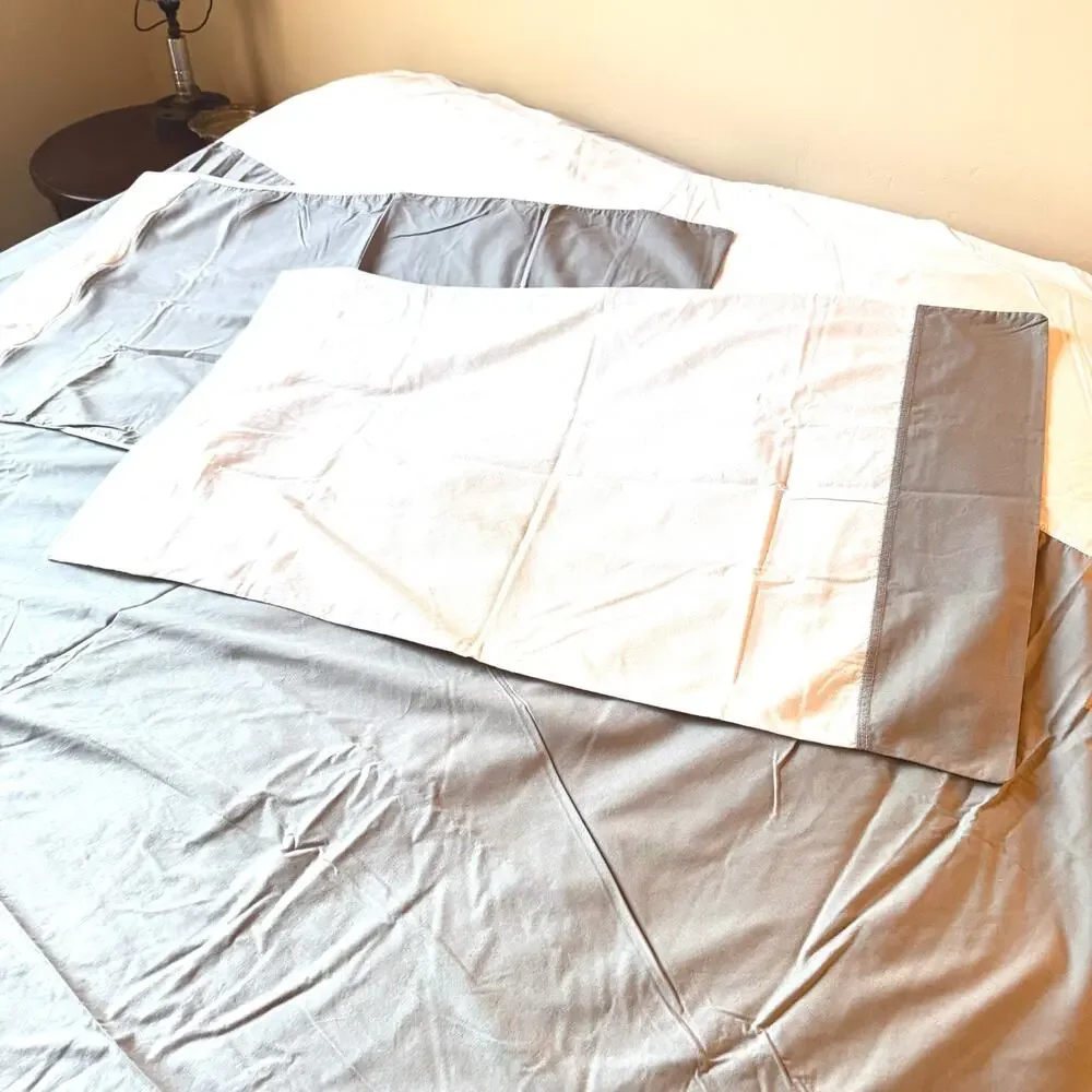Ikea Farglav Queen Duvet Cover & Pillowcases White Gray Color Block Modern EUC